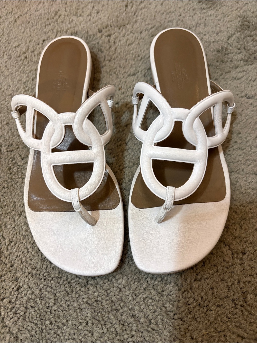 Hermes White Leather Nappa Sandals